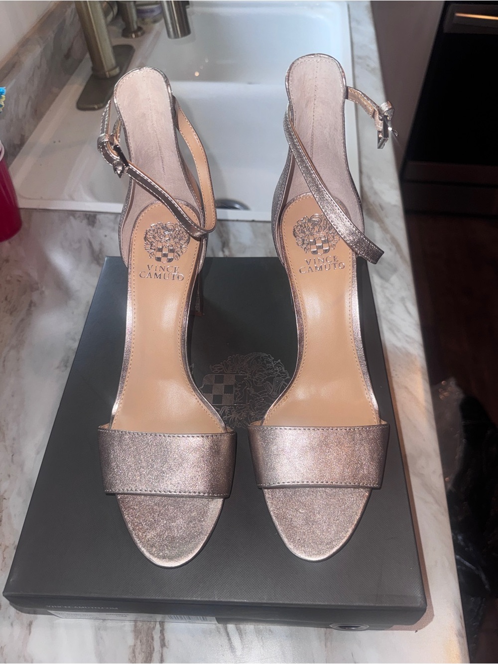 Vince Camuto Florence Metallic Rose silver Ankle-Strap Sandals